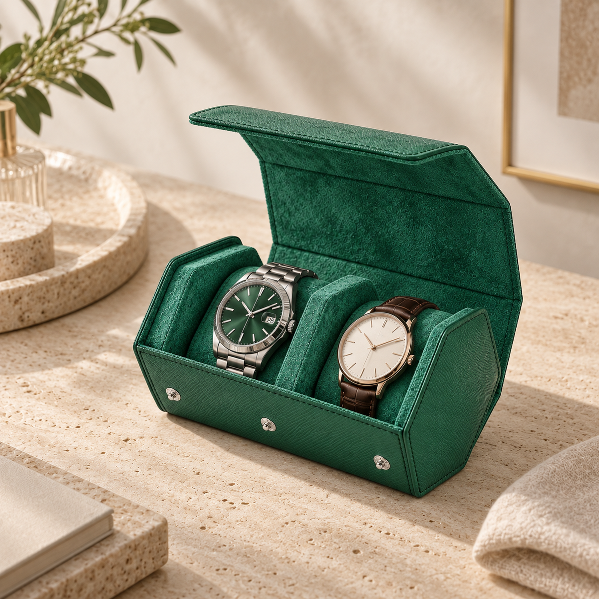Étui de Voyage Émeraude 2 Montres – Vendôme.