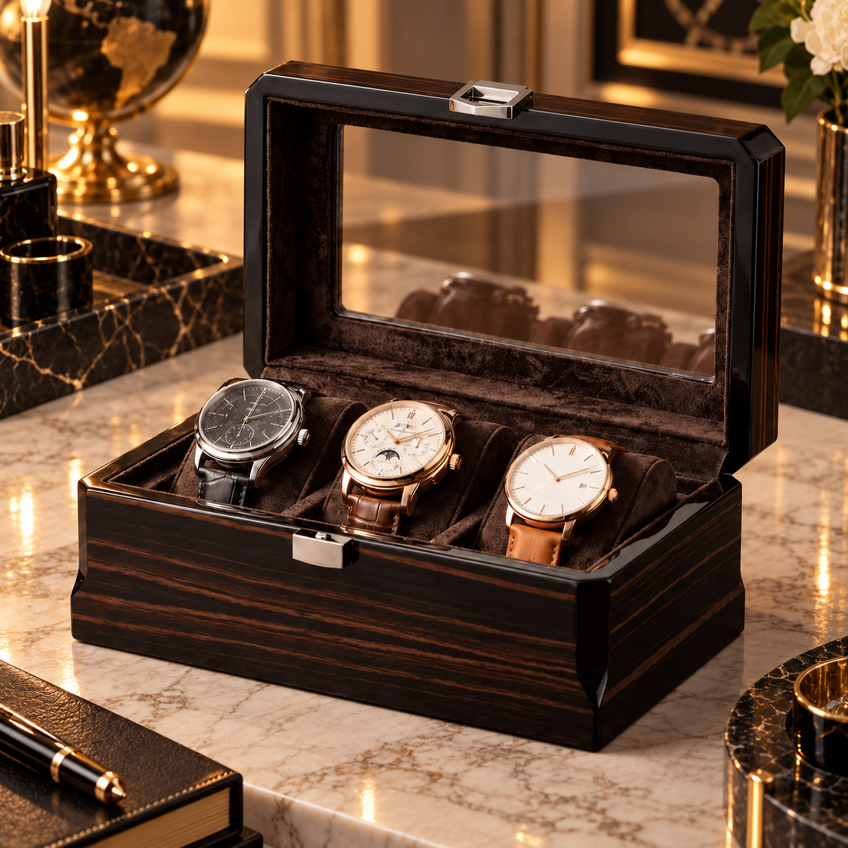 Boîte à Montres en Bois 3 Compartiments – The King