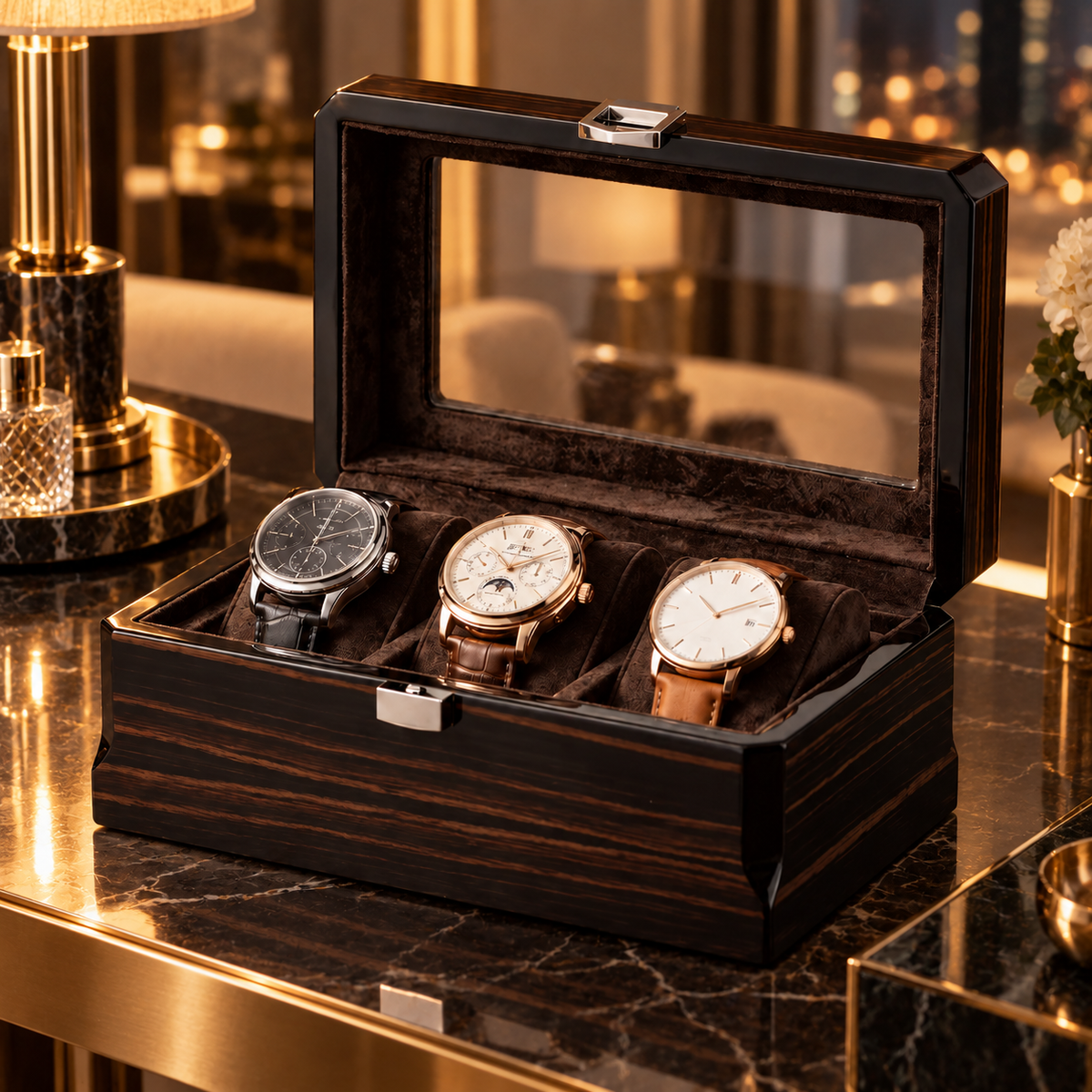 Boîte à Montres en Bois 3 Compartiments – The King