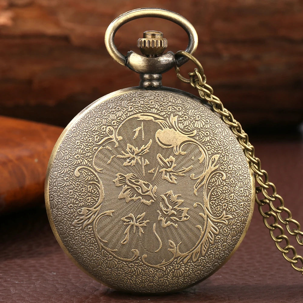 Montre à Gousset Bronze Vintage à Quartz avec Chaîne