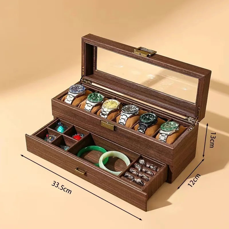 New Style Retro Imitationv High End Transparent Windowed Watch Grain Leathe Storage Display Packaging Box Headpiece Storage Case