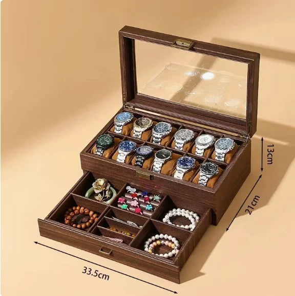 New Style Retro Imitationv High End Transparent Windowed Watch Grain Leathe Storage Display Packaging Box Headpiece Storage Case
