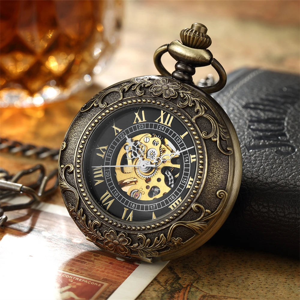 Montre Gousset Mécanique Squelette Rétro Sculpture