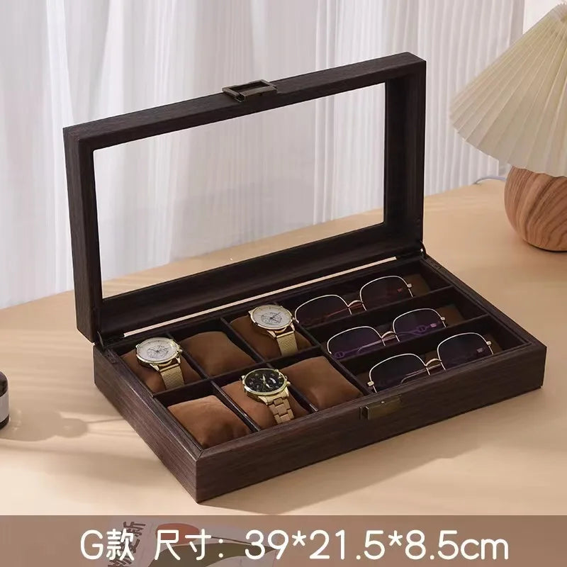 New Style Retro Imitationv High End Transparent Windowed Watch Grain Leathe Storage Display Packaging Box Headpiece Storage Case