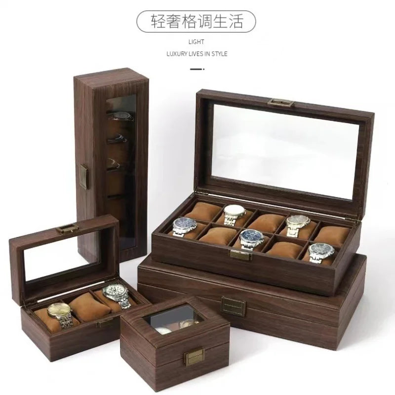 New Style Retro Imitationv High End Transparent Windowed Watch Grain Leathe Storage Display Packaging Box Headpiece Storage Case
