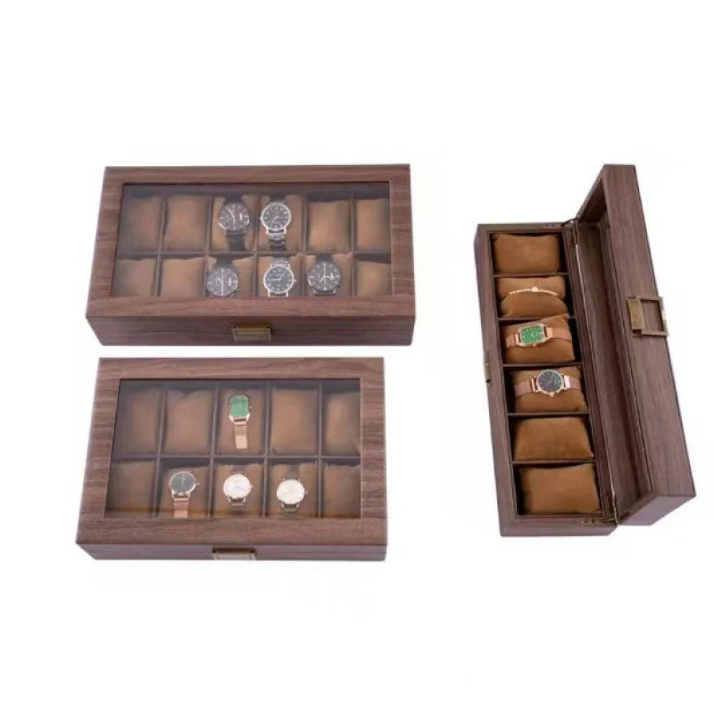 New Style Retro Imitationv High End Transparent Windowed Watch Grain Leathe Storage Display Packaging Box Headpiece Storage Case