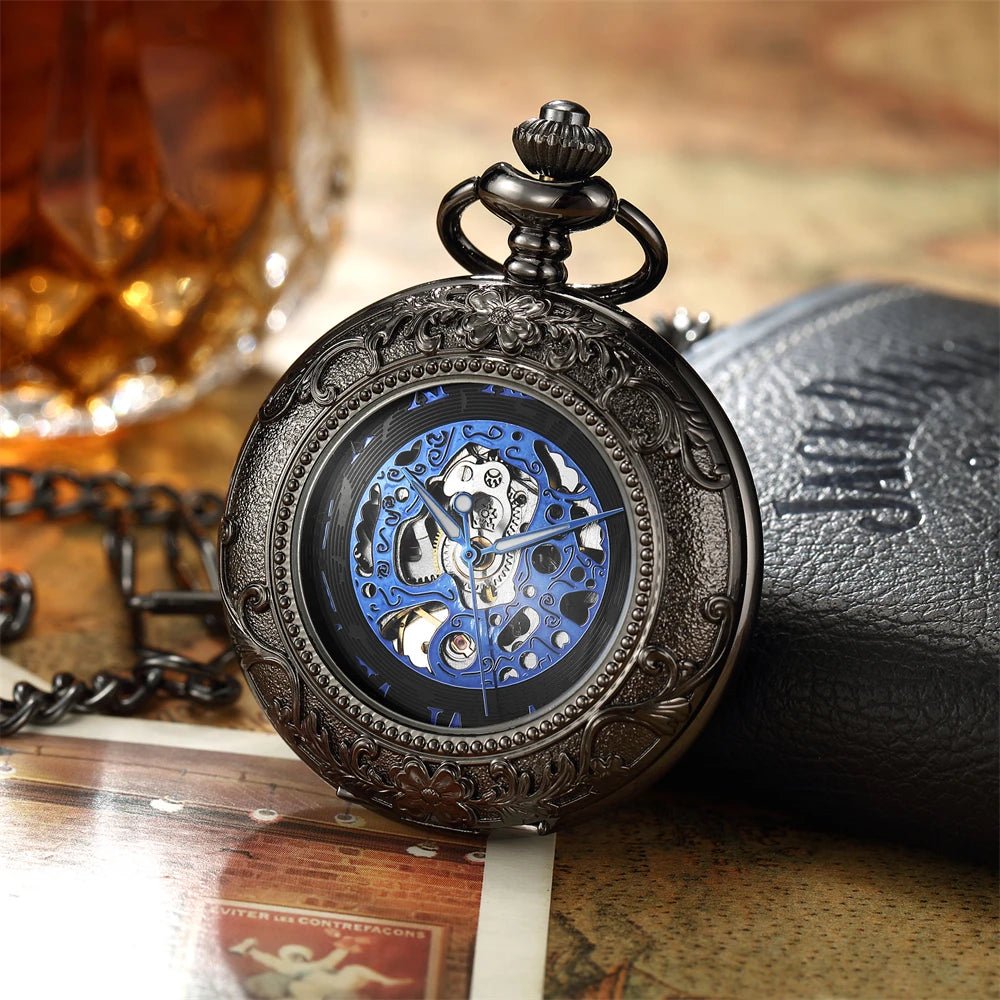 Montre Gousset Mécanique Squelette Rétro Sculpture