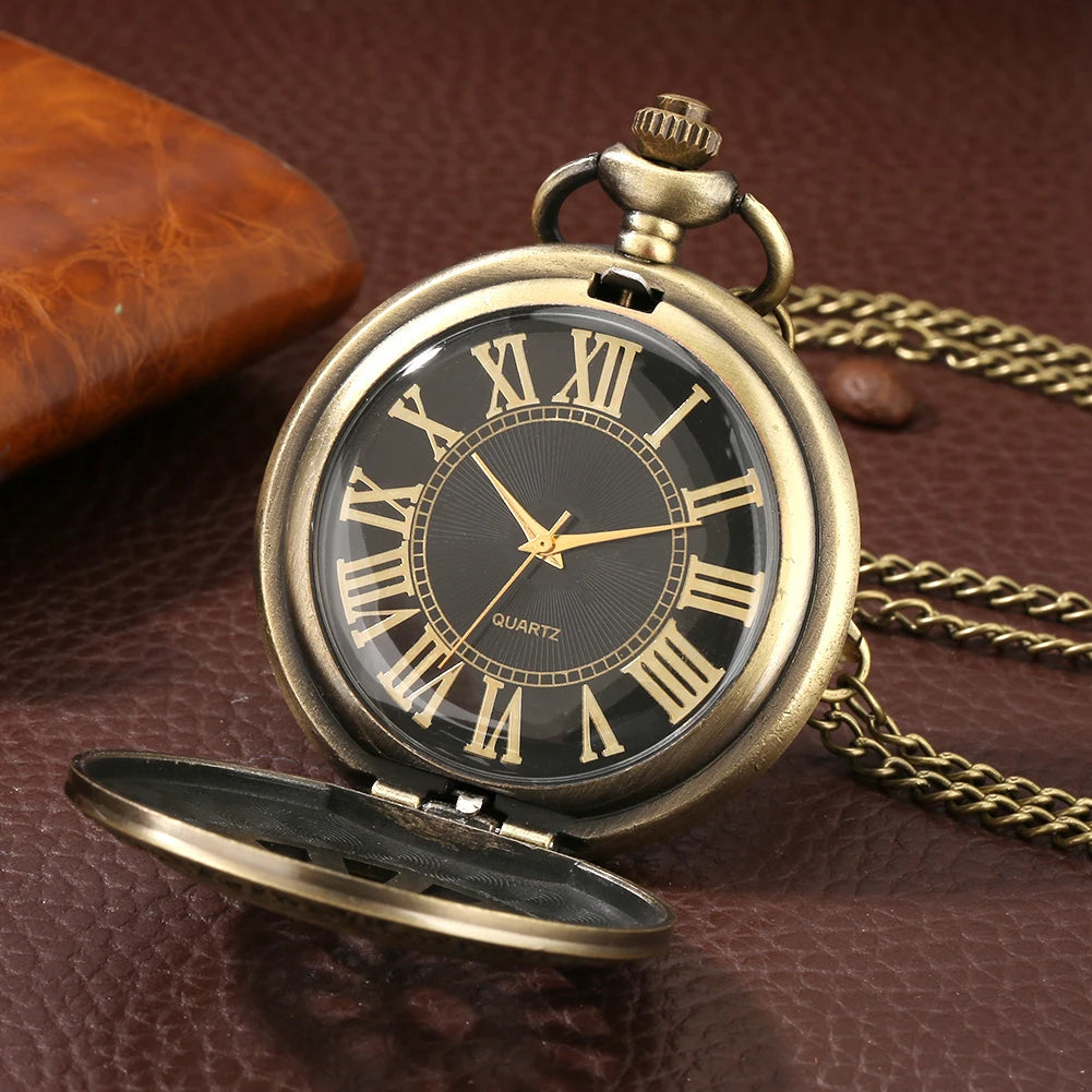 Montre à Gousset Bronze Vintage à Quartz avec Chaîne
