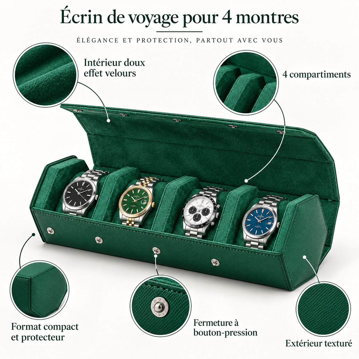 Étui de Voyage Émeraude 4 Montres – Vendôme.