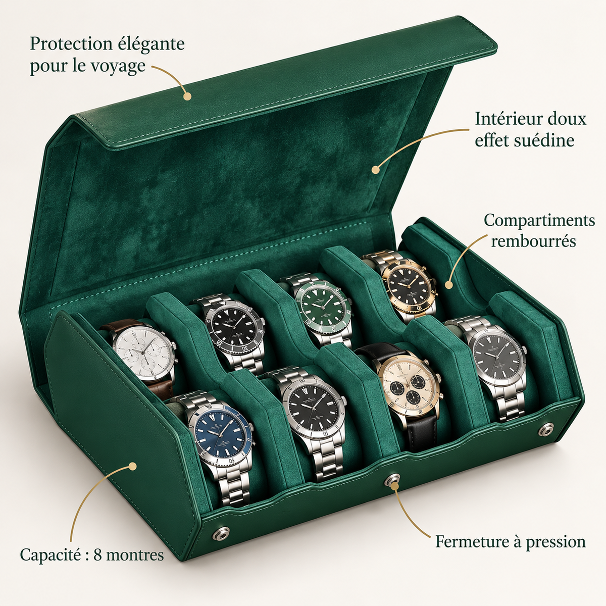 Étui de Voyage Émeraude 8 Montres – Vendôme.