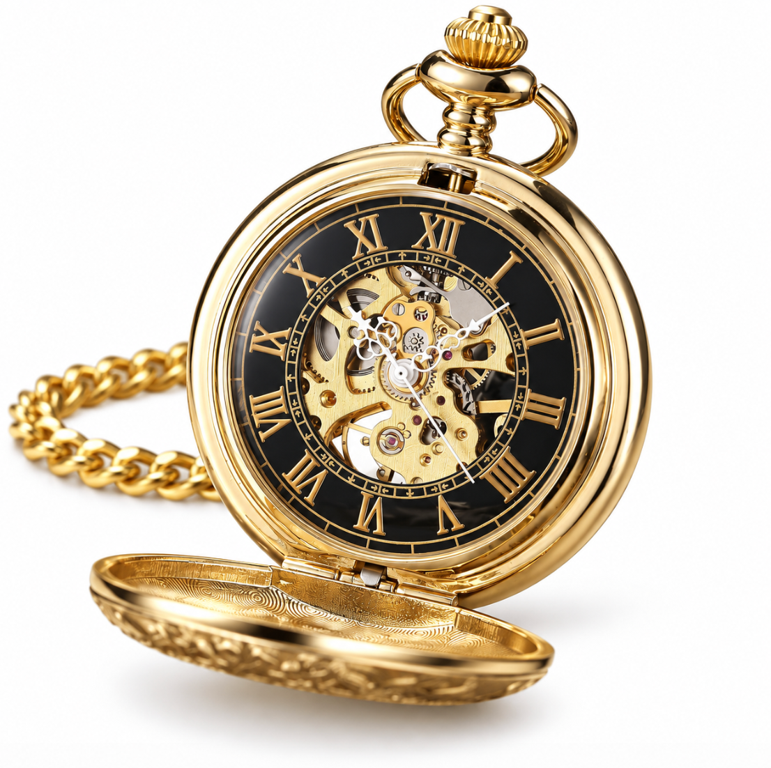 Montre Gousset Mécanique Squelette Rétro Sculpture