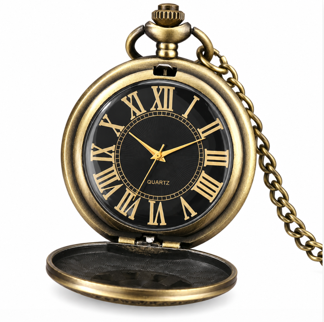 Montre à Gousset Bronze Vintage à Quartz avec Chaîne