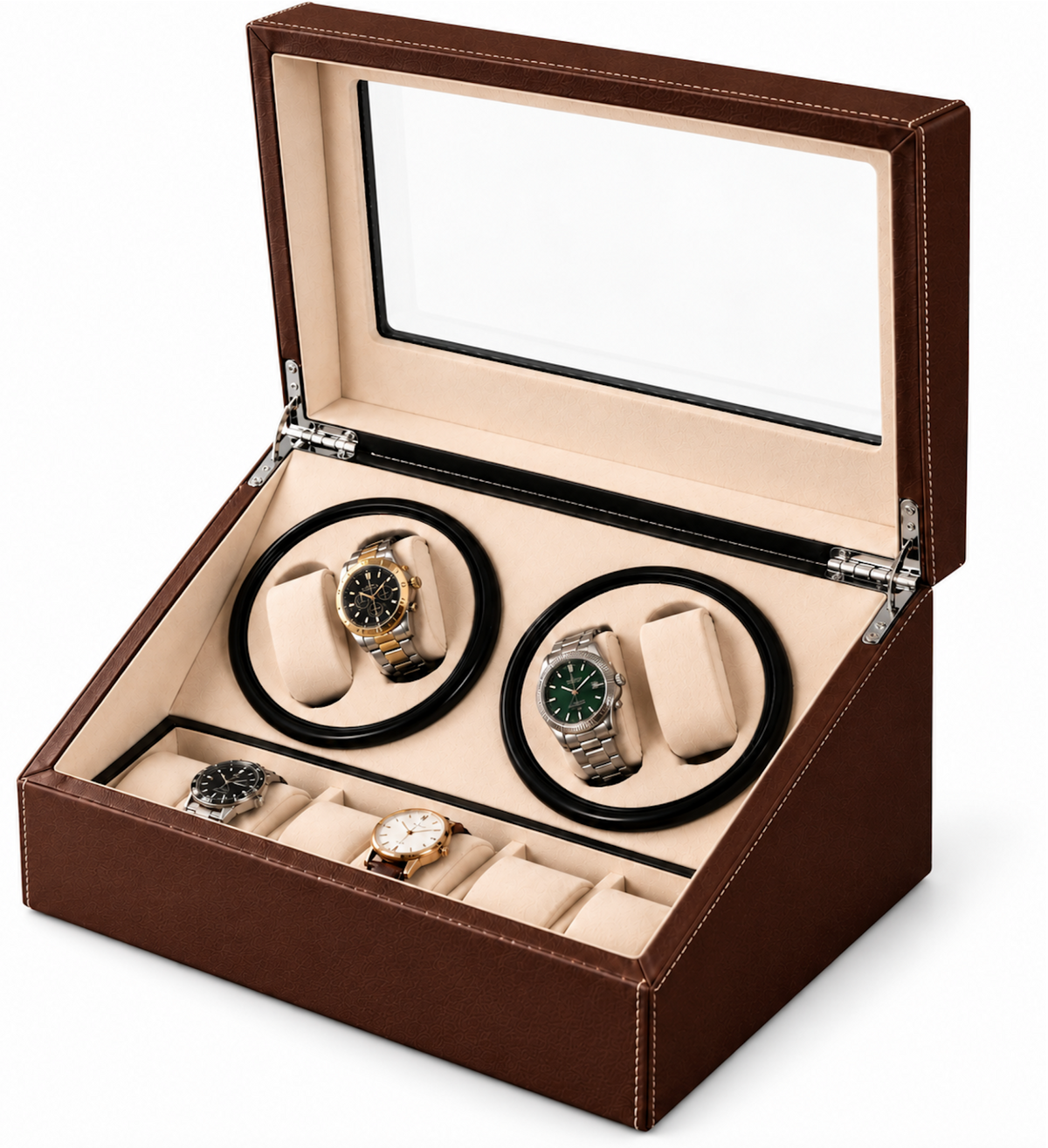 Remontoir Automatique Marron - pour 4 Montres Plus Rangement pour 6 Montres