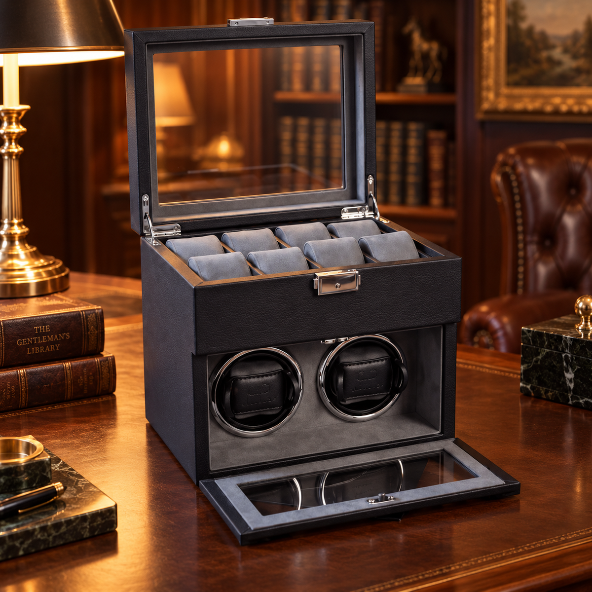 Coffret Remontoir Automatique pour Montres – Cuir Noir – Prestige