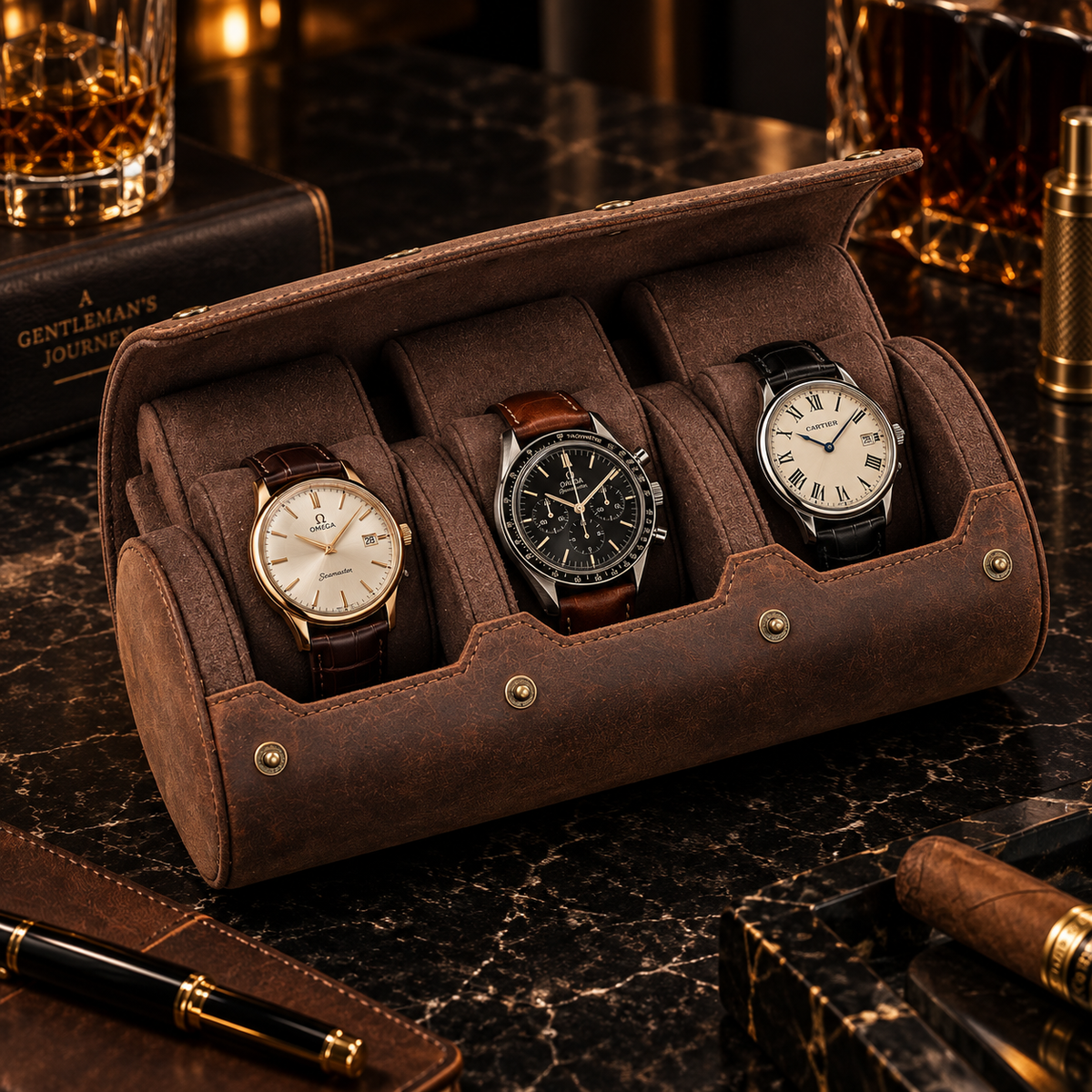Étui à 3 Montres – Carmin