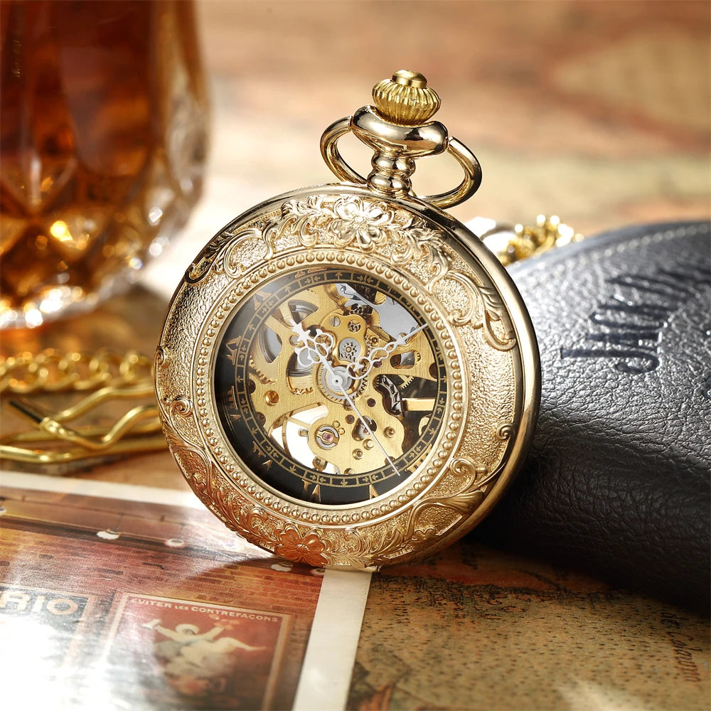 Montre Gousset Mécanique Squelette Rétro Sculpture