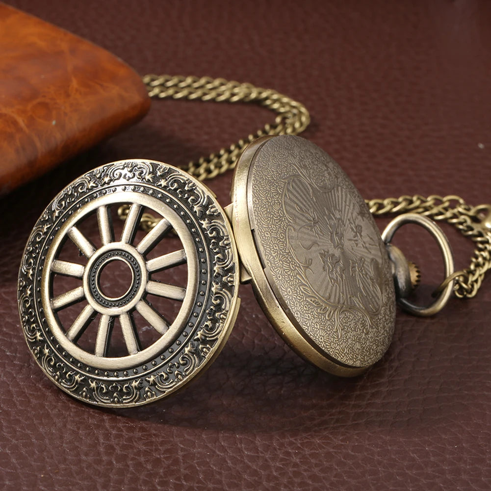 Montre à Gousset Bronze Vintage à Quartz avec Chaîne