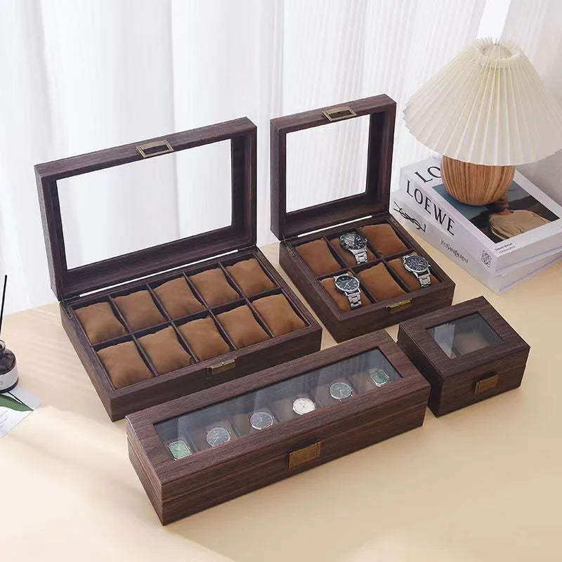 New Style Retro Imitationv High End Transparent Windowed Watch Grain Leathe Storage Display Packaging Box Headpiece Storage Case